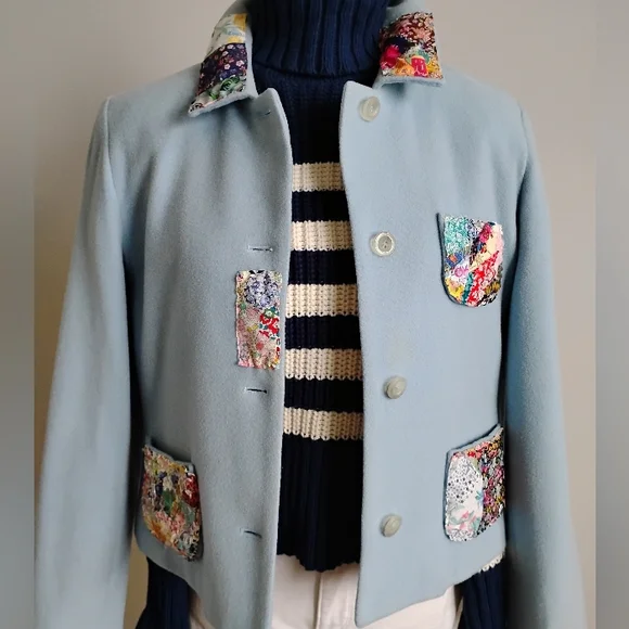 Harvé Benard Wool Cashmere Upcycled Liberty Art Fabric Patchwork Jacket Size 12P - Picture 4 of 15